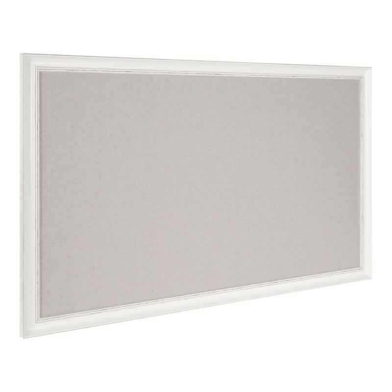 DesignOvation Macon Framed Linen Fabric Pinboard - 27x43 - White