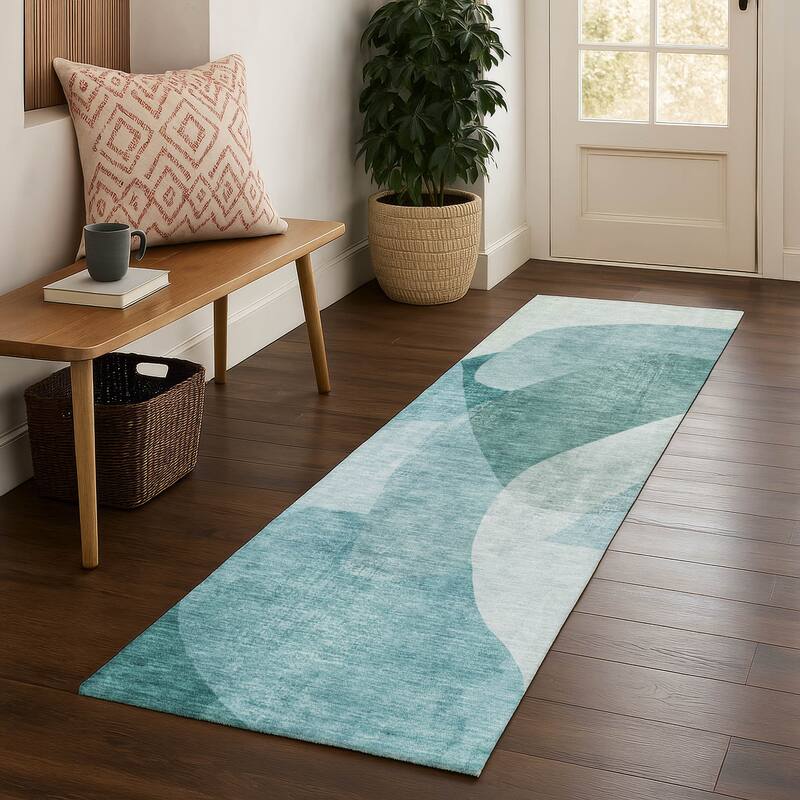 Premium Washable Super Soft Casual Contemporary Mayfield Rug - Teal - 2'3" x 7'6"