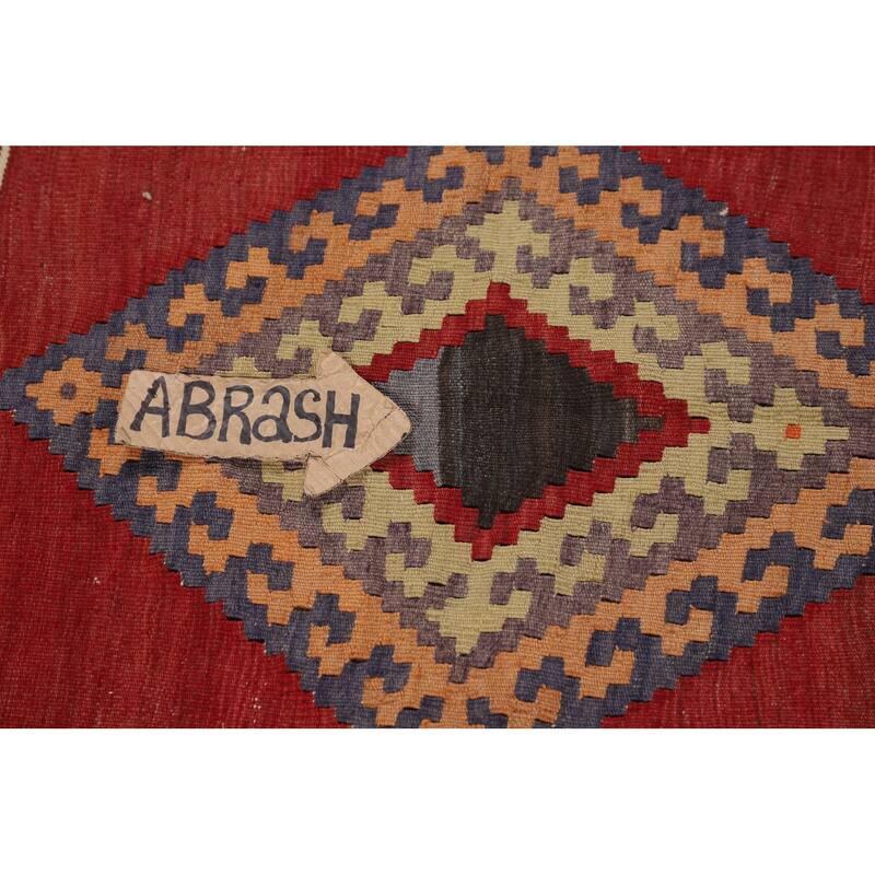 Kilim Qashqai Persian Vintage Rug Flatweave Tribal Red Wool Carpet - 4'5"x 8'1"