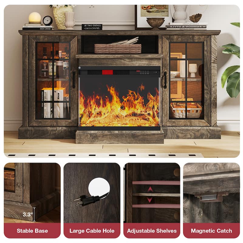 59''Fireplace TV Stand with 3-Sided Glass Electric Fireplace