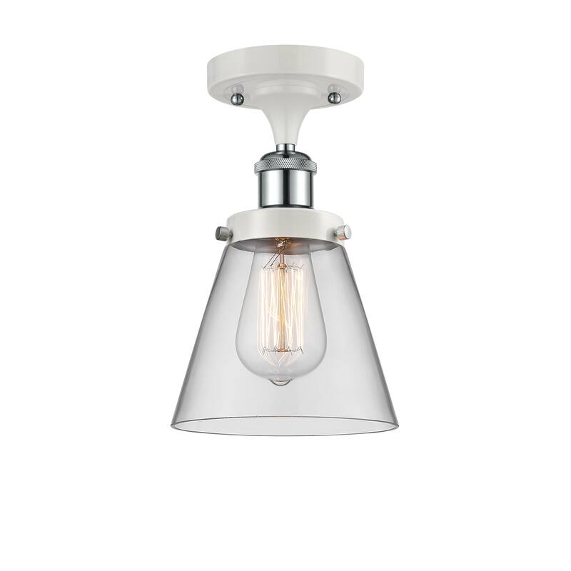 Innovations Lighting Ballston Urban Cone - 1 Light 6" Semi-Flush Mount - Clear/White and Polished Chrome