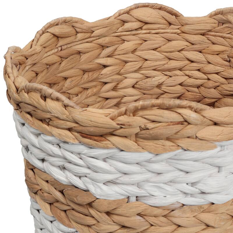 Handwoven Water Hyacinth Scalloped Edge Nesting Baskets (Set of 3)