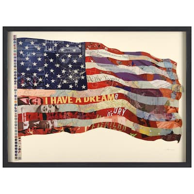 "American Flag" Alex Zeng's dimensional collage, under glass & a black shadow box frame