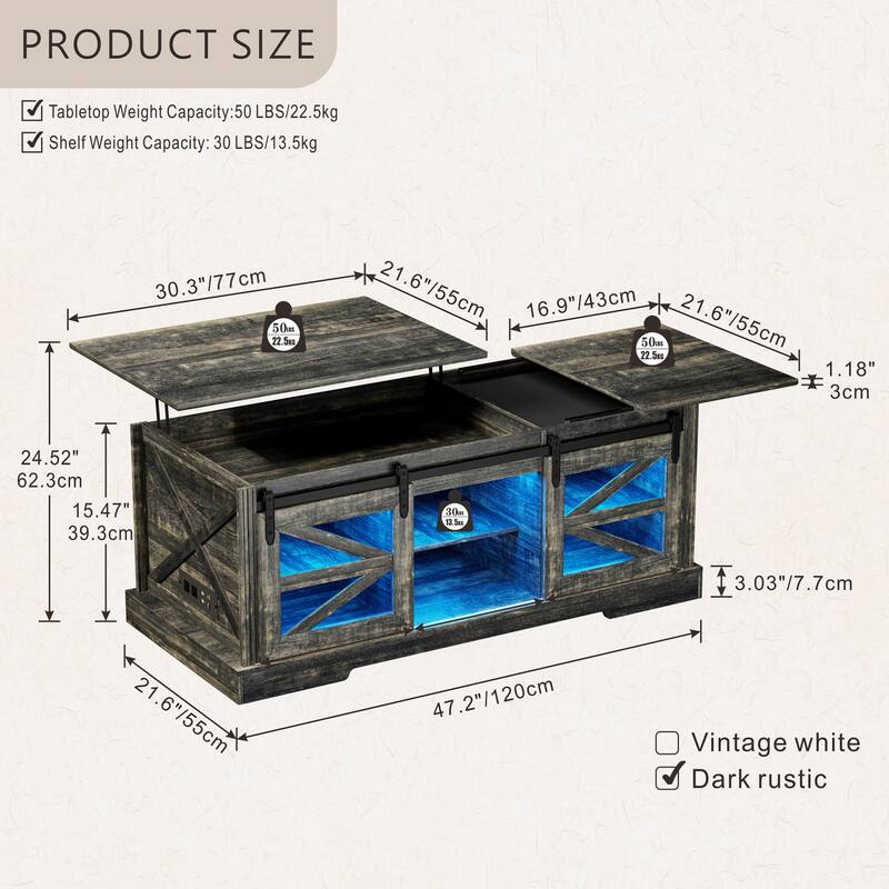 Lift Top Led Coffee Table With Sliding Barn Door