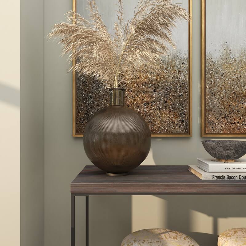 Contemporary Recycled Glass Handmade Ribbed Spanish Bottle Vase - Brown or Clear