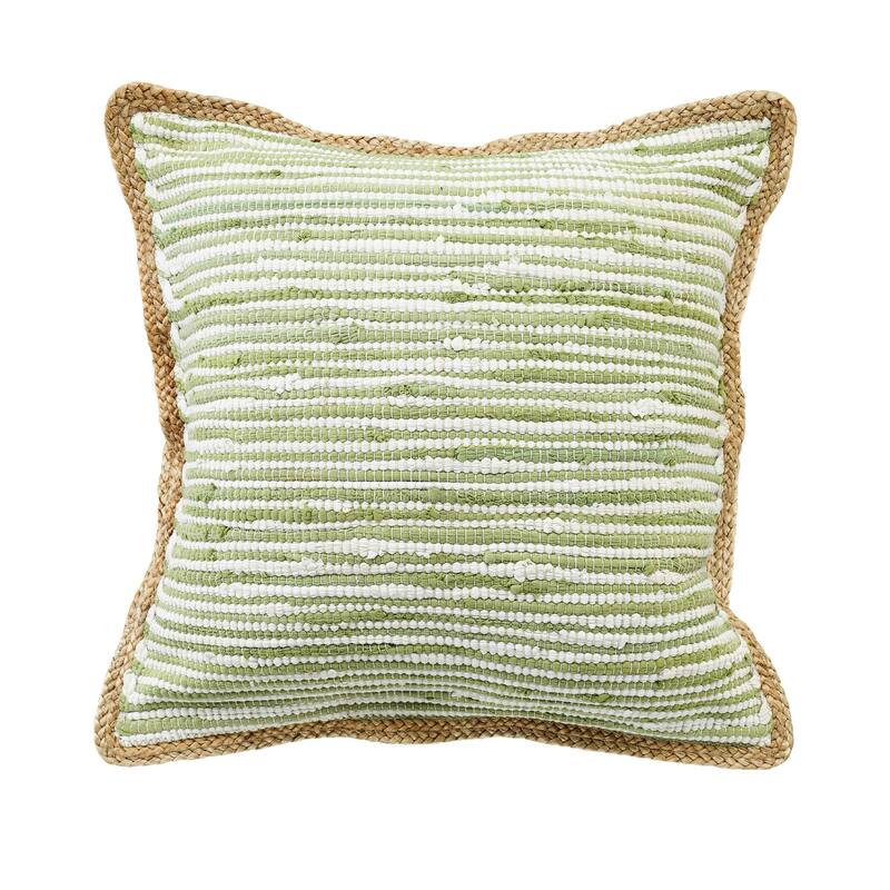 Handwoven Square Throw Pillow Cover with Flanged Border - 20" - Green and White