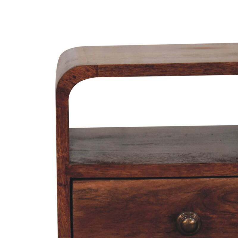 Artisan Furniture Solid Wood Mini Honey Caramel Curved Bedside with Open Slot, Brown with 1 Drawer