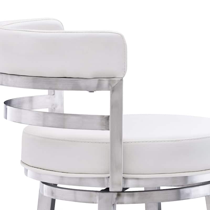 Silver Brushed Iron Frame Swivel Bar Stool with Faux Leather - 21” x 20” x 39” (D x W x H)