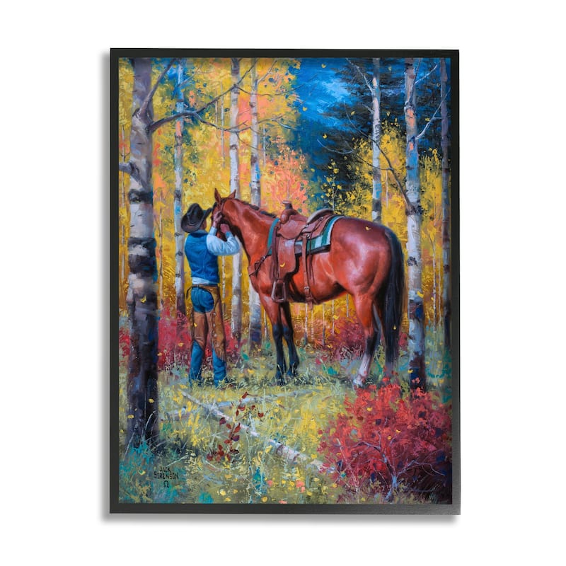 Stupell Cowboy Strapping Colt Horse Wild West Fall Forest Framed Wall Art, Design by Jack Sorenson - Multi-Color
