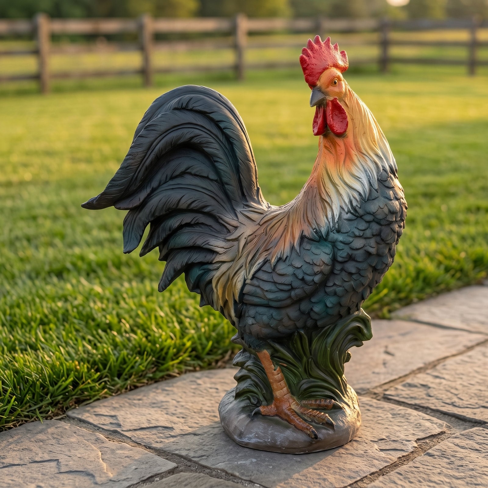 Garden Statue Farmhouse Rooster Figurine Fibre Reinforced Concrete Design for Home Garden Patio Yard Decor