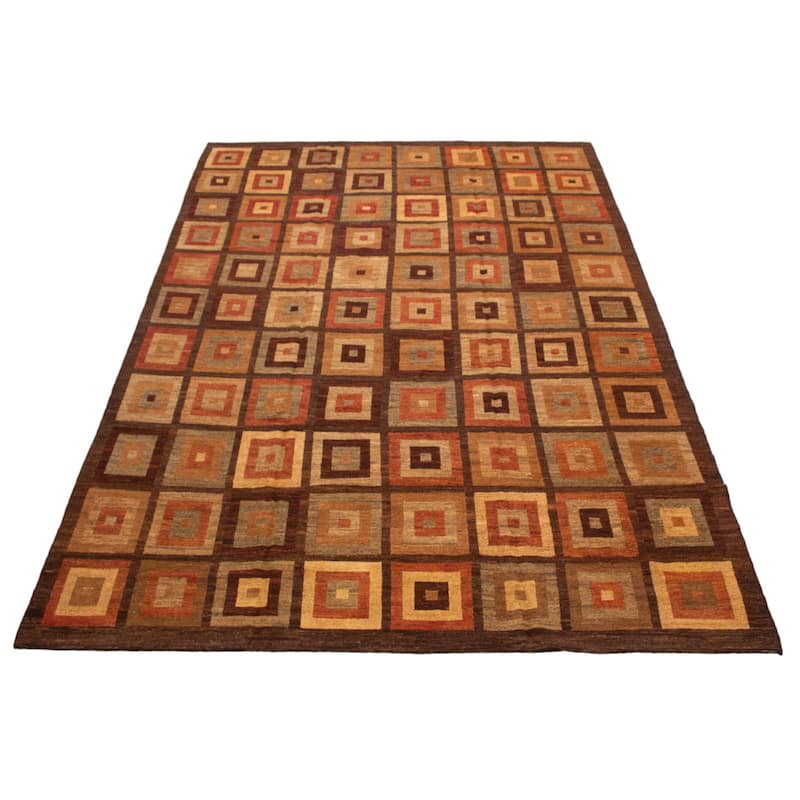 ECARPETGALLERY Flat-Weave Lahor Finest Brown Wool Tapestry Kilim - 10'2 x 14'10