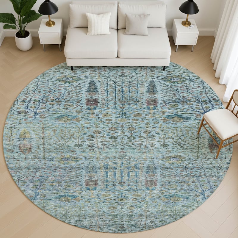 Premium Washable Super Soft Global Ravey Mayfield Rug - Teal - 8' x 8'