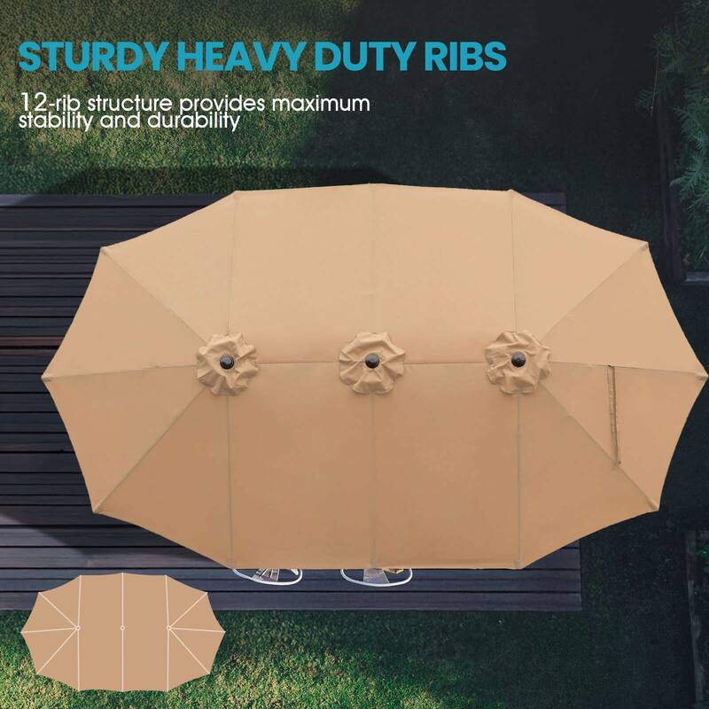 Aoodor 15ft Outdoor Double Sided Market Patio Umbrella with Base Stand