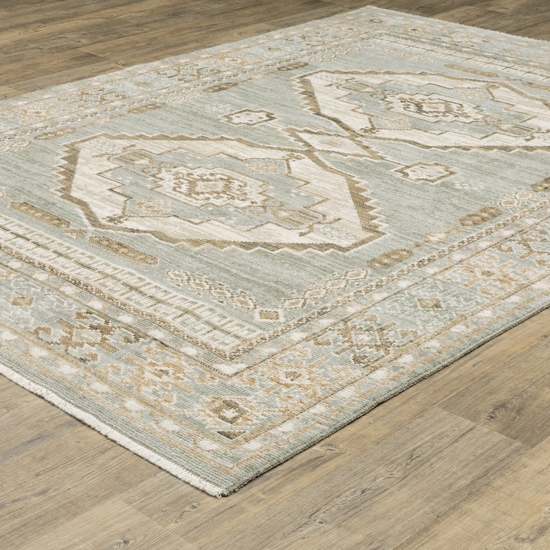 Style Haven Lucia Bohemian Tribal Medallions Pale Blue/Ivory Area Rug