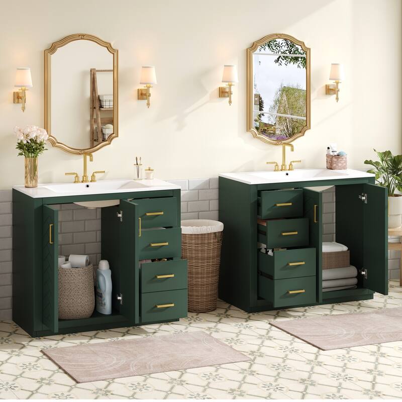 GDFStudio - Briarwick Modern Freestanding Double Bathroom Vanity Set with Ceramic Sinks, Drawers & Soft Closing Doors - 72'W