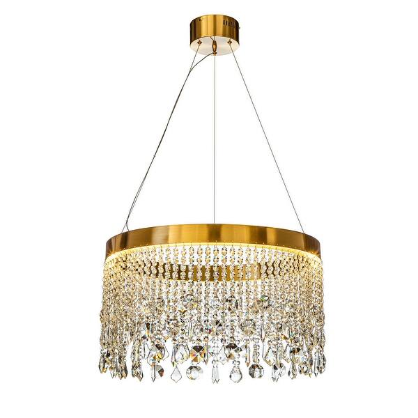 slide 7 of 7, Round Modern Gold Crystal Fringe LED Chandelier 24" 30W for Dining Room Gold