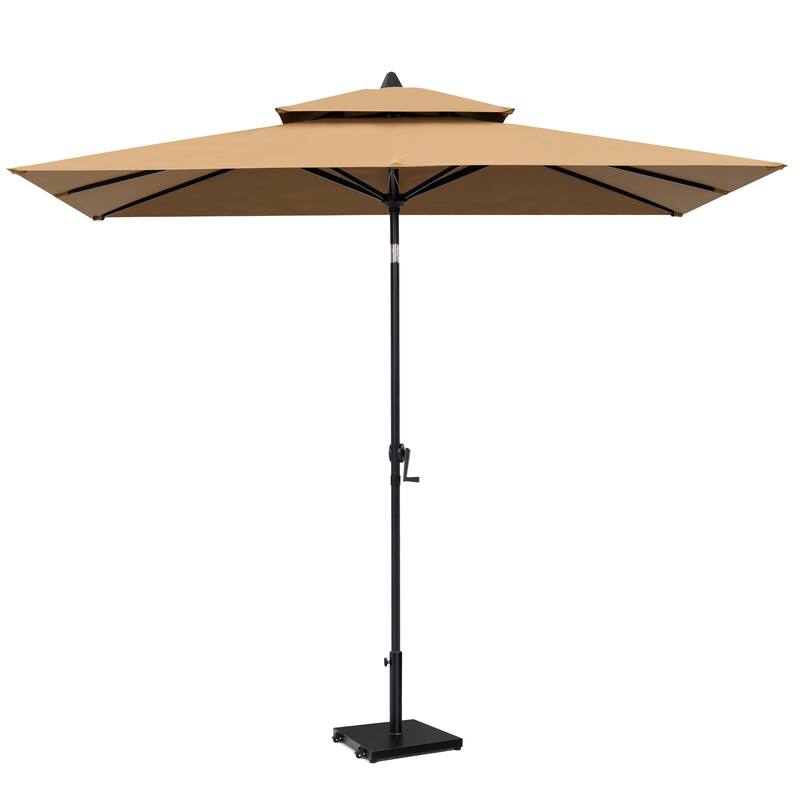 Pellebant Outdoor Patio 10 X 6.5 FT Double Top Market Umbrella with Wheels Base Stand - Tan