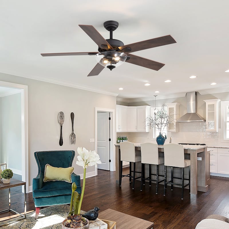 52-inch Wood Reversible 5-Blade Indoor Ceiling Fan with Remote and Light