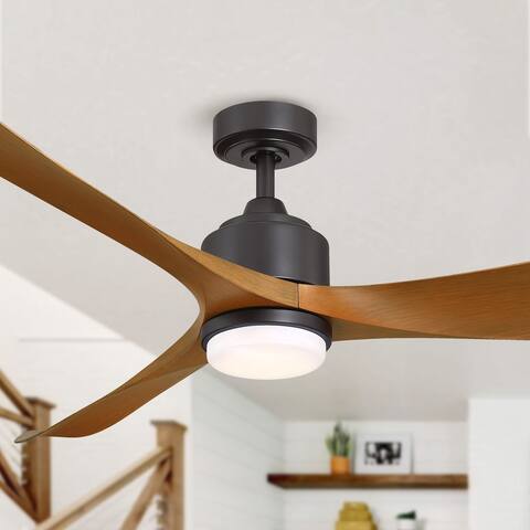 66" Modern Brown 3-Blade Dimmable LED Ceiling Fan with Remote