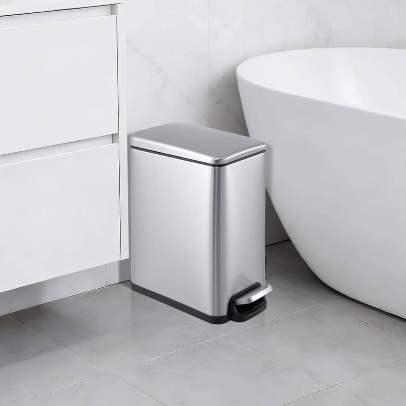 2.6 Gal Slim Kitchen Trash Can, Garbage Can for Kitchen, Bathroom Narrow Spaces - Silver