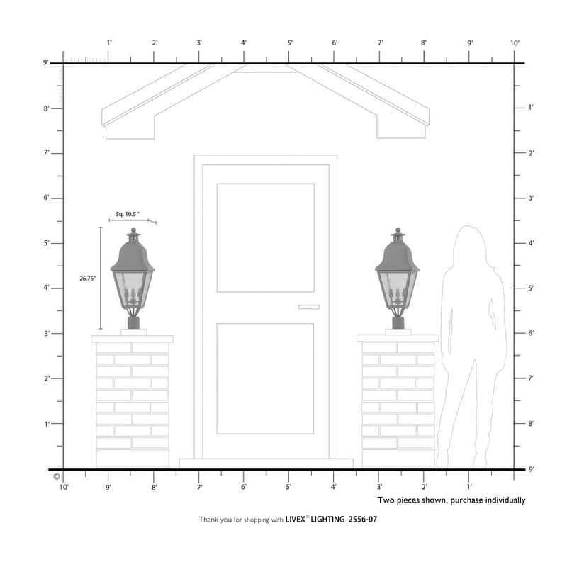 Livex Lighting 3-light Brown Brass Outdoor Post Lantern, 2556-07 - 10.5" SQ x 26.75" H