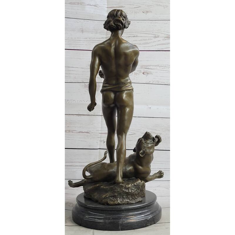 Loys Potet Imitative Lion Slayer Bronze Metal Sculpture Statue Handmade Art Deco Figure