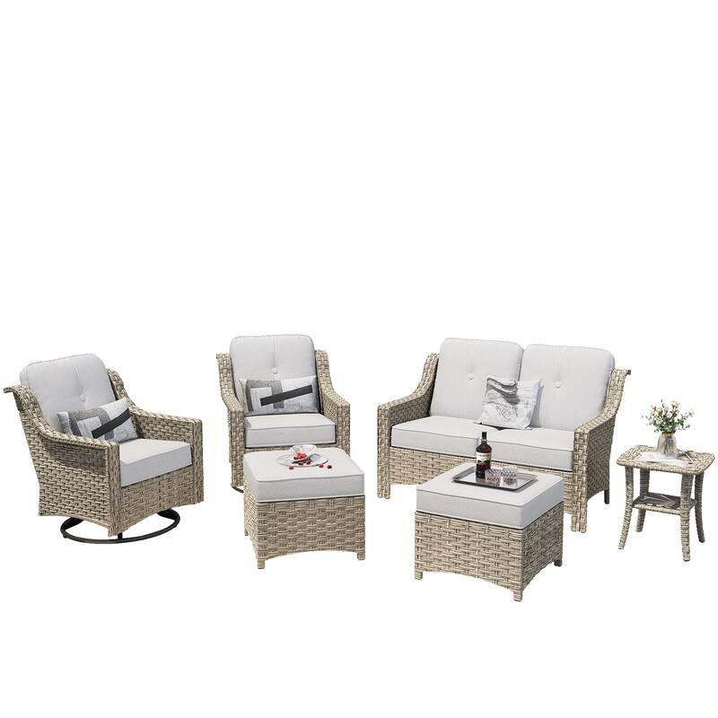 XIZZI 6-piece High-back Outdoor Seating Furniture Set with Swivel Chair