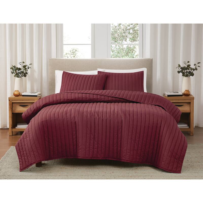 Brooklyn Loom Solid Cotton Percale Quilt Set - King - Red - 3 Piece