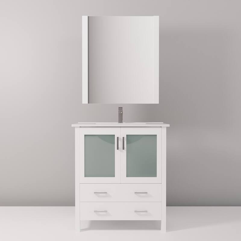 30-inch Bathroom Vanity with Ceramic Top, Stainless Steel Faucet, and Mirror - Scratch & Stain Resistant Surface