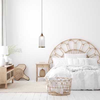 Clark River of Goods Clear and Gold Metal and Glass Adjustable Drop Height 6-Inch Hanging Pendant Light - 6" x 6" x 15/80"