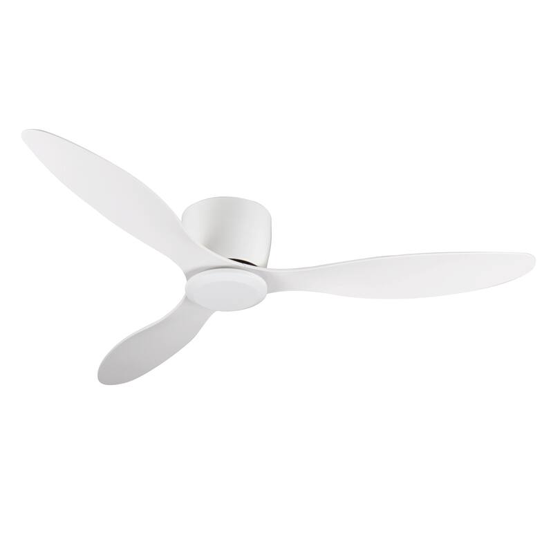 52" Flush Mount White Ceiling Fan No Light 3 Reversible Blades 6 Speeds Reversible DC Motor Low Profile Living Room - Ancient White
