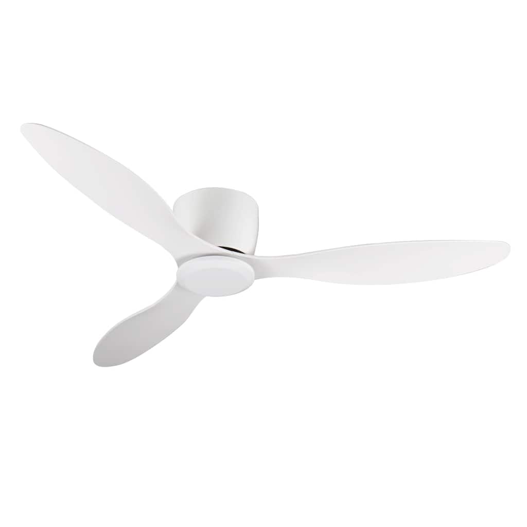 52" Flush Mount White Ceiling Fan No Light 3 Reversible Blades 6 Speeds Reversible DC Motor Low Profile Living Room