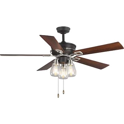 Teasley Collection 56" Five-Blade Ceiling Fan With Glass Shades - 12.620" x 24.750" x 14.620"