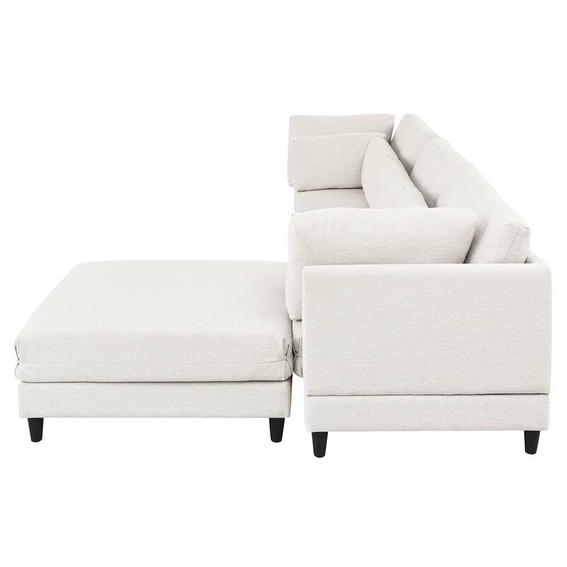 Modular Sectional Sofa with Movable Ottoman, 4 Seat Sofa Set with 5 Pillows, Convertible L-Shaped Sleeper Sofa for Living Room
