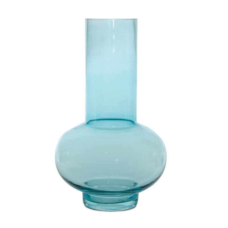 Set of Two Aqua Glass Round Table Vases - 7.00