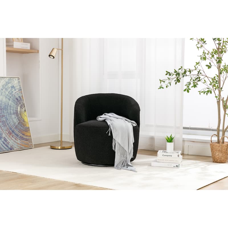 Velvet Fabric Swivel Accent Armchair Barrel Chair With Black Powder Coating Metal Ring,Pink