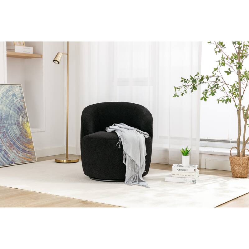 Wool Swivel Barrel Chair with 360° Rotation & Metal Base