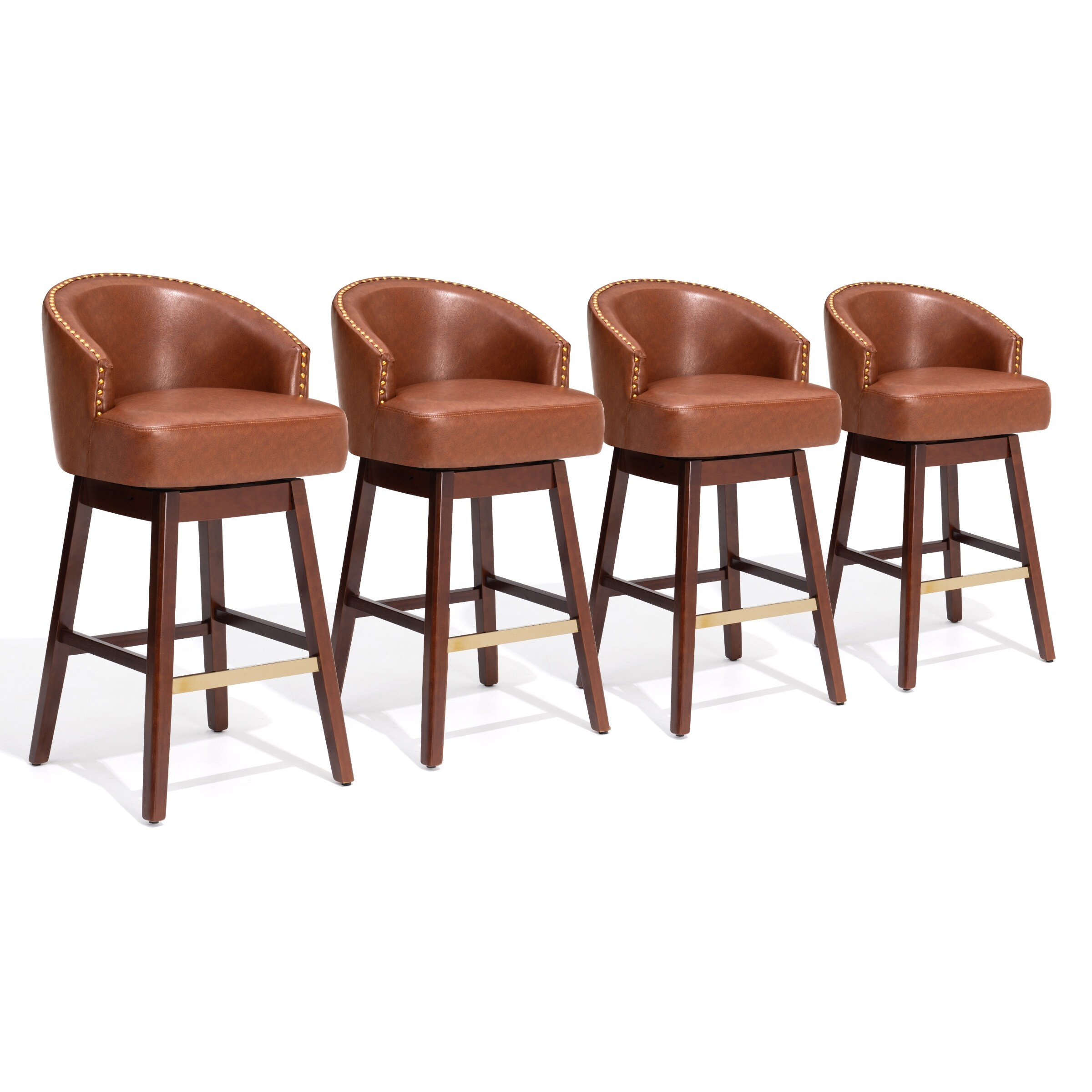 26.4"/31.9"H Height Upholstered Solid Wood Swivel Bar Stools