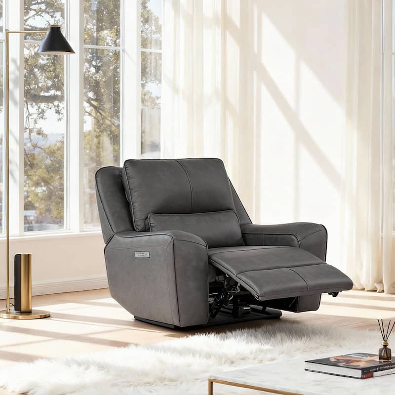 53.5" W Top Grain Leather Triple-Power Recliner with Zero Gravity, USB & Type-C Charging