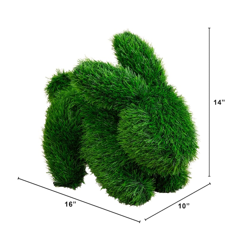 14-in UV Resistant Artificial Grass Garden Plush Topiary Bunny Rabbit - Green