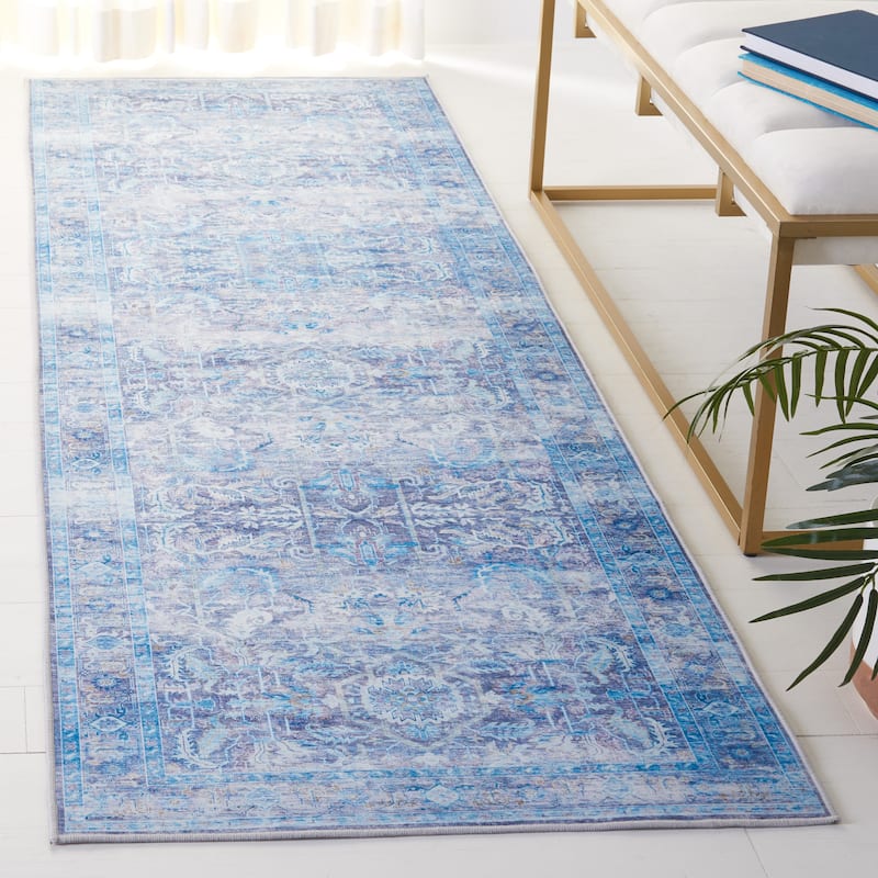 SAFAVIEH Tucson Machine Washable Slip Resistant Dena Oriental Distressed - 2' 6" x 6' - Purple/Blue - Rectangle