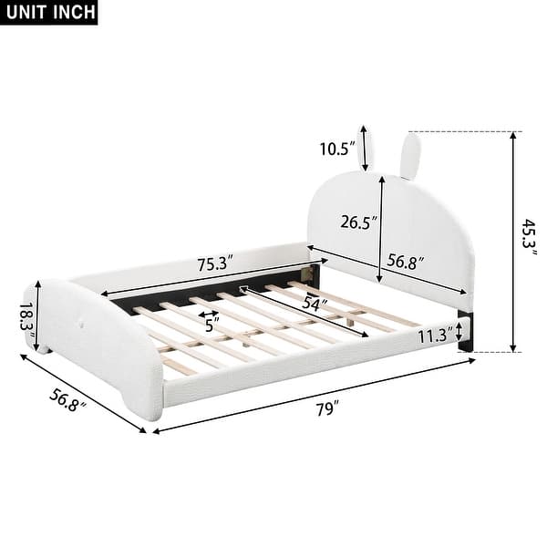 Full Size Cartoon Ears Upholstered Platform Bed