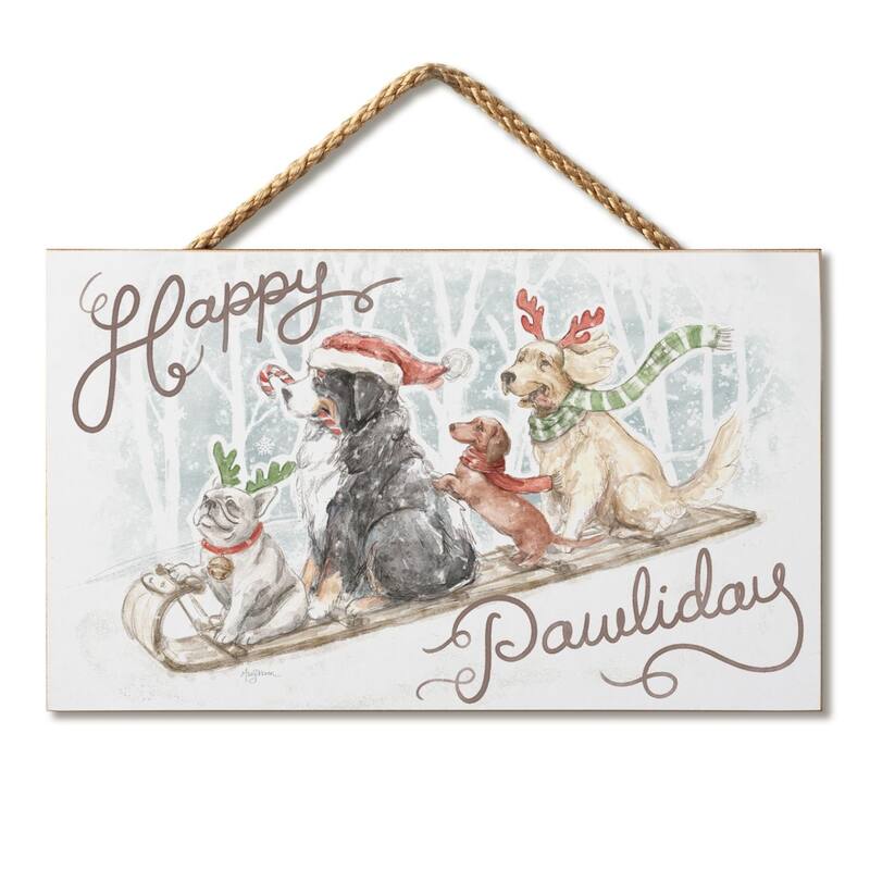 Happy Pawliday Hanging Wood Sign 9.5" x 5.75" Made in the USA - Multi - Multi