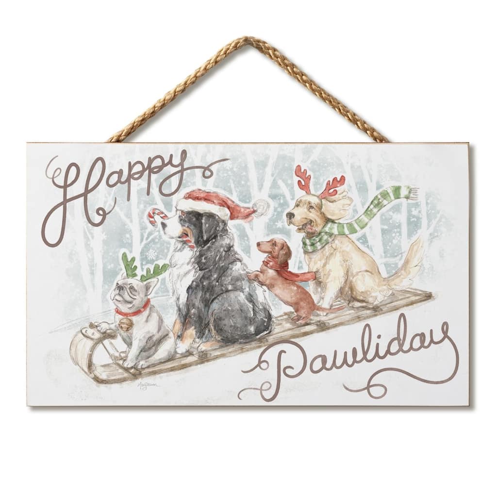 Happy Pawliday Hanging Wood Sign 9.5" x 5.75" Made in the USA - Multi