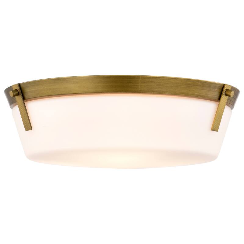 Rowen 3 Light Flush Mount - Natural Brass Finish - Etched White Glass - Natural Brass