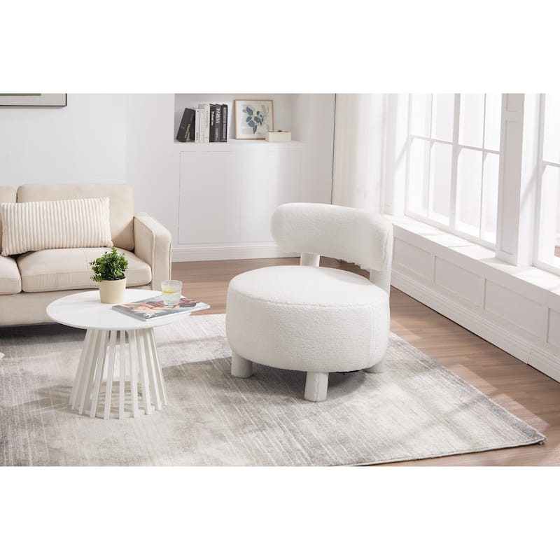 Teddy Fabric Armless Accent Chair Curved Backrest Solid Wood Legs Living Room Bedroom