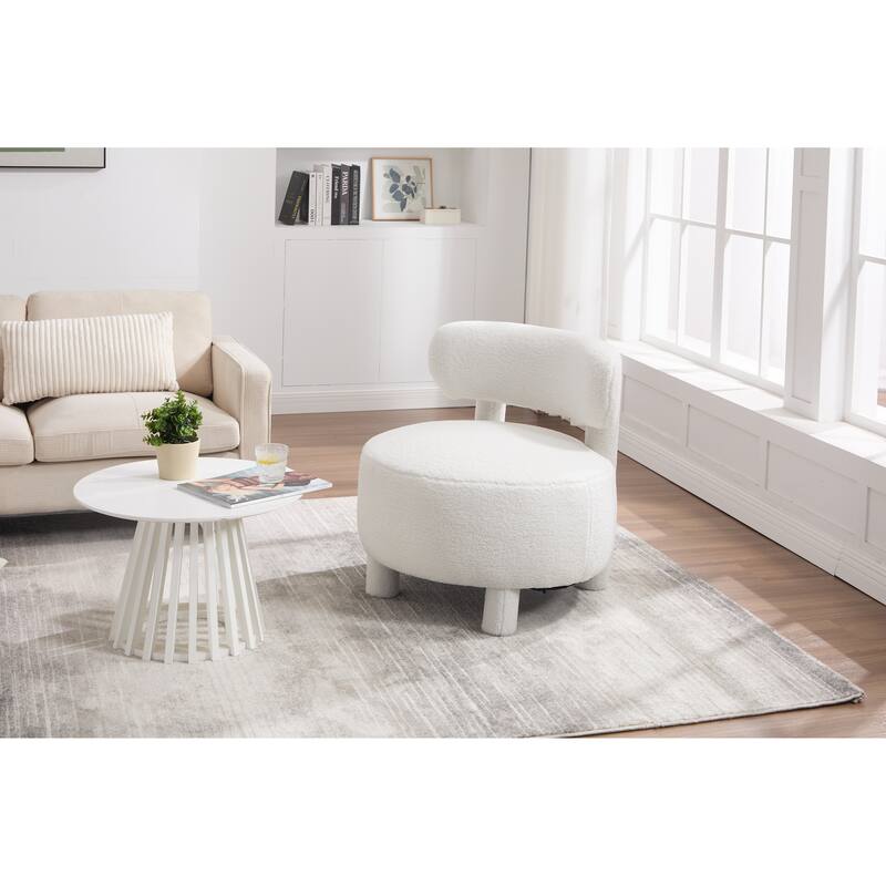 Teddy Fabric Armless Accent Chair, Upholstered Lounge Reading Chair, Side Chair with Curved Backrest & Solid Wood Legs