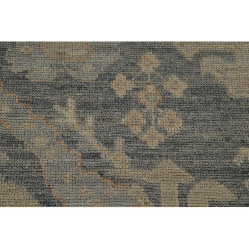 Vegetable Dye Oushak Turkish Rug Hand-Knotted Grey Wool Carpet - 9'2" x 11'10"