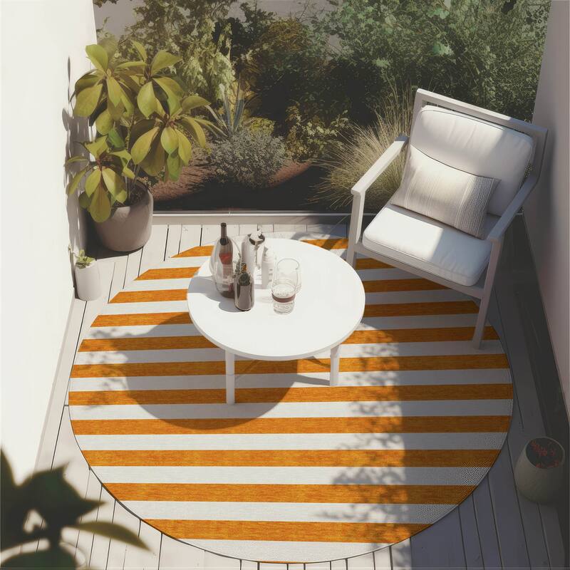 Machine Washable Indoor/ Outdoor Cabana Striped Chantille Rug - Orange - 8' x 8'