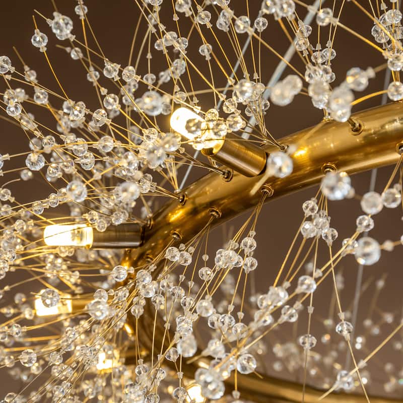 16-Lights Stainless Steel Firework Crystal Chandelier In Antique Bronze For Living Room And Dining Room - W47.2" x H 27.5"